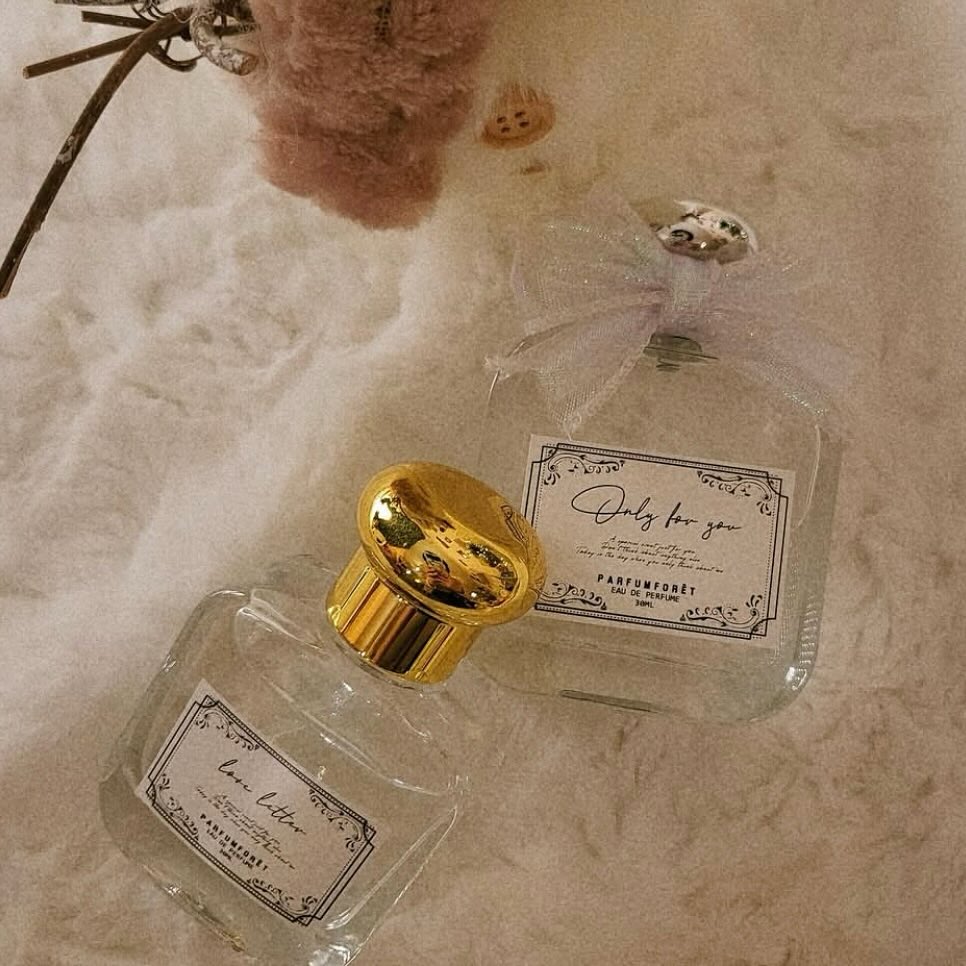 Elegant perfume bottles with gold caps